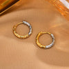 Two Tone Circle Hoop Earring for Women, Hammered Stainless Steel Women's Mini Huggie Earrings, Gold Plated Small Hoops - Image 4