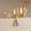 3PCS Stainless Steel Hoop Earrings Set for Women Crystal Zircon Huggie Flower Water Drop Piercing Earring Wedding Jewelry - Image 10