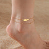 Feather Anklet Women Stainless Steel Double Layer Beads Chain Ankle Bracelet Summer Foot Accessory - Image 2