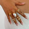 12Pcs/Set Vintage Imitation Pearl Water Drop Open Rings for Women Goth Irregular Geometric Ring Wedding Finger Jewelry - Image 2