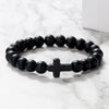 Natural Stone Bead Bracelet with Cross Charm 8mm Beads - Image 1