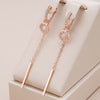 Long Tassel Drop Earrings with Clear Stone Details in Rose Gold-Tone - Image 1