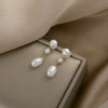 Three Freshwater Pearls Strand Drop Earrings For Women Gold Plated Brass Long Earring Statement Jewelry - Image 1