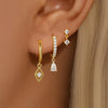 Three-Piece Rhombus Pendant Hoop Earring Set in Gold-Tone or Silver-Tone - Image 1