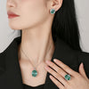 Green Tourmaline Ring Pendant Necklace Earrings for Women Retro Gemstone Cocktail Party Jewelry Set Birthday Gift - Image 5
