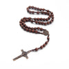 Handmade Wood Beads Rosary Necklace For Women Men Crucifix Cross Pendant Long braided Rope Chain Religious Prayer Jewelry - Image 5