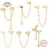 1PC Horse Eye Octagonal Star Moon Blue Zircon Tassel Chain Earring For Women Silver Classic Earring - Image 1