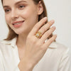 Elegant Flower Shape Adjustable Open Ring Gold Plated Pink Yellow Cubic Zirconia Bypass Ring Ladies Wedding Party Jewelry Gift - Image 3