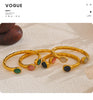 62mm Stainless Steel Multicolored Natural Stone Golden Cuff Open Bracelet Bangle Jewelry - Image 18