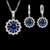 Wedding Jewelry Set Women Silver Color Crystal Pendant Necklace Hoop Earring Big - Image 1