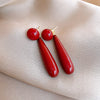 Vintage Red Resin Imitation Pearl Drop Earrings for Women Water Drop Long Hanging Earrings Suitable for Wedding Party Wear - Image 4