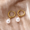 Simple Temperament Teardrop-shaped Imitation Pearl Pendant Stainless Steel Hoop Earrings for Women Daily Commuting Jewelry Gifts - Image 8