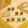 Golden Plated Inlaid CZ Stone Flower Shape Stud Earrings Sparkling Multi-colour 4-Leaf Flower Earrings Romantic Jewelry - Image 1