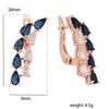 FJ Women Rose Gold Color Blue Stone Simulated Pearl Dangle Long Earrings - Image 5