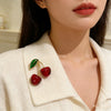 Crystal Dark Red Cherry Brooches For Women Clothing Cute Alloy Crystal Fruit Enamel Pins Party Jewelry Gifts - Image 4