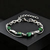 Green Stone Bracelet for Men, Stainless Steel Double-layer Chain Bracelet, Hip Hop Punk Jewelry Gifts - Image 1