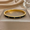 Stainless Steel Classic Floral Pattern Bangles Bracelets for Women Men Stylish Gold Plated Black White Enamel Open BangleS - Image 6
