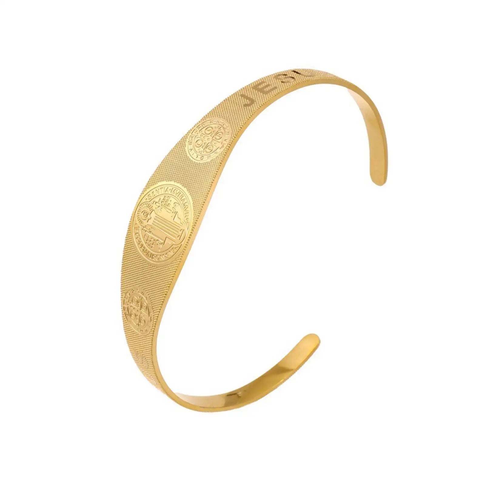 Saint Benedict Bracelet Open Bangle for Women Men Protection Stainless Steel Jewelry Gifts - Image 1