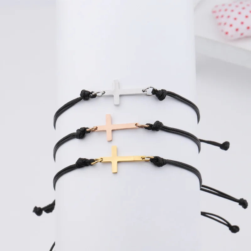 10pcs Handmade Stainless Steel Cross Charm Bracelet Men Braid Adjustable Lucky String Bracelets for Women Jewelry Gift - Image 1