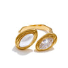 Adjustable Stainless Steel Ring Tiger Stone Simulated Pearls Zircon Golden Pvd Plated Chic Finger Jewelry - Image 8
