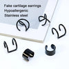 6pcs Stainless Steel Cute Simple Double Lines Ear Cuff Set Non Piercing Fake Helix Cartilage Huggie Cross Cuff Earrings - Image 6
