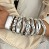 8Pcs Y2K Punk Silver Bangle Set Twist Wave Irregular Chunky Open Cuffs Hip Hop Street Teen Stackable Wrist Jewelry Gift - Image 1