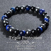 Triple Protection Bracelet, Blue Malachite Black Bile Obsidian Beaded Bracelet, Handmade Stretch Beaded Bracelet - Image 11