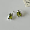 Liquid Olive Green Square Rhinestones Stud Earrings for Women Silvery Metal Irregular Geometry Earrings Party Jewelry - Image 5