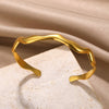 Stainless Steel Wave Open Bangle Bracelet in Gold-Tone or Silver-Tone - Image 2