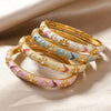 Multicolor Enamel Flower Cuff Bracelet in Gold-Tone - Image 1