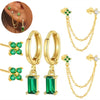 6PCS Green Tragus Huggie Earring Set For Women Fahion Square Crystal Cartilage Hoop Earring Shiny Helix Piercing Lobe Jewelry - Image 6