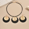 3pc/set Large Round Earrings Collar Necklace Set for Women Exaggerated PU Rope Chains Metal Geometric Pendant Necklace Jewelry - Image 2