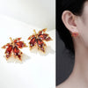 Red Gem Maple Leaf Stud Earrings for Light Earrings Retro Simple Crystal Earrings Jewelry Gift - Image 1