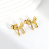 Butterfly Bow Shaped Zircon Stud Earrings Stainless Steel Piercing Gold Color Stylish For Women Jewelry - Image 4