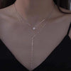 Shiny Crystal Y-Shaped Tassel Necklace for Women Silver Color Zircon Double Layered Necklace Wedding Jewelry - Image 1