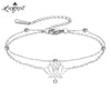 Lotus Pendant Bracelet Shiny Rhinestone Inlaid Double Hole Charm Bracelet Stainless Steel Wrist Jewelry Gift - Image 1