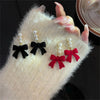 Red Black Bowtie Earrings for Women Girls Simulated Pearl Cloth Bow Tie Earrings Jewelry Ear Accessories Beautiful Gifts - Image 1