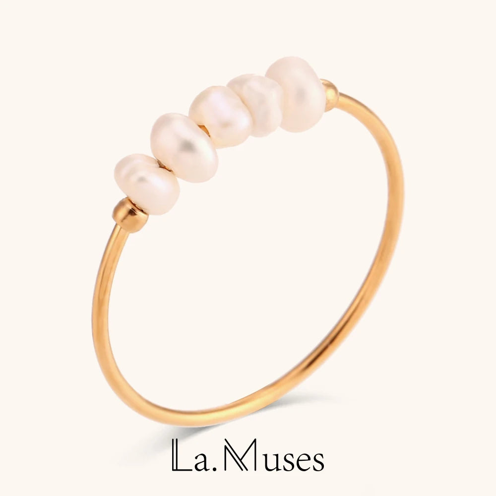 La. Muses Elegant Small Freshwater Pearl Stainless Steel Finger Rings Women Daily Jewelry And Accessories - Image 1