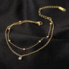 Stainless Steel Jewelry Gold-plated Minimalism 2-Layer Beading Zircon Charm Women Anklet Chain - Image 5