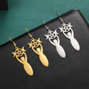 Crescent Goddess Black Birthstone Stainless Steel Earrings Triple Moon Wicca Pentagram Gothic Drop Earrings - Image 5