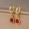 Stainless Steel Huggie Hoop Earrings with Colored Stone Details in Two-Piece Sets - Image 6
