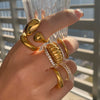 Stainless Steel Zircon Ring Asymmetric Size Double Flap Stackable Ring Women's Jewelry Party Gift - Image 1