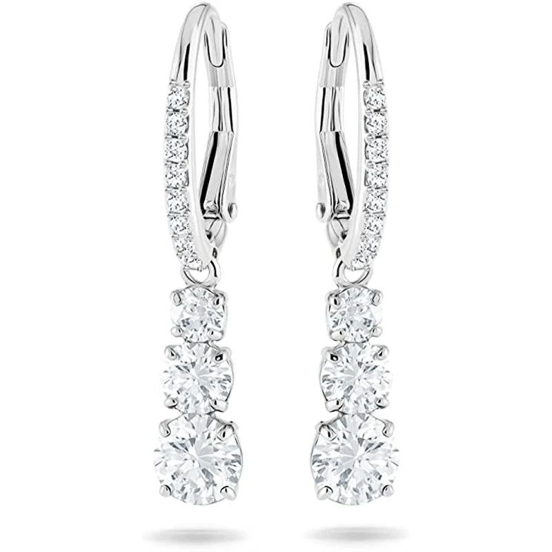 Shining Pendant Earrings Female Engagement Jewelry with Bright Round Zirconia Silver Color Accessories - Image 1