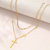 Double-Layer Stainless Steel Cross Pendant Necklace with Choker-Length Chain - Image 5