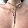 Punk Imitation Pearl Bow Bowknot Necklace for Women Men Hiphop Metal Bead Long Tassel Necklace Wedding Party Jewelry Gift - Image 5