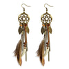 Boho Ethnic Dream Catcher Feather Antique Long Hook Earrings Fancy Handmade Chain Tassle Earring For Women Jewelry - Image 1