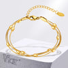 Stainless Steel Oval Beads Bracelets, Women Gold Plated Snake Chain Bracelets, 3 Layers Stacked Chain Bracelets - Image 1
