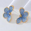 Vintage Blue Drip Oil Flower Stud Flower for Women Metal Four Petal Floral Temperament Earrings Wear Jewelry Gift - Image 2