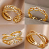 Zircon Twist Chain Open Rings For Women Stainless Steel Geometric Twist Wrapped Adjustable Ring Wedding Aesthetic Jewelry Gift - Image 1