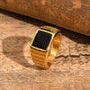 Retro Black Stone Signet Ring for Women, Gold Color Stainless Steel Statement Ring, Polished Square Jewelry Gift - Image 1